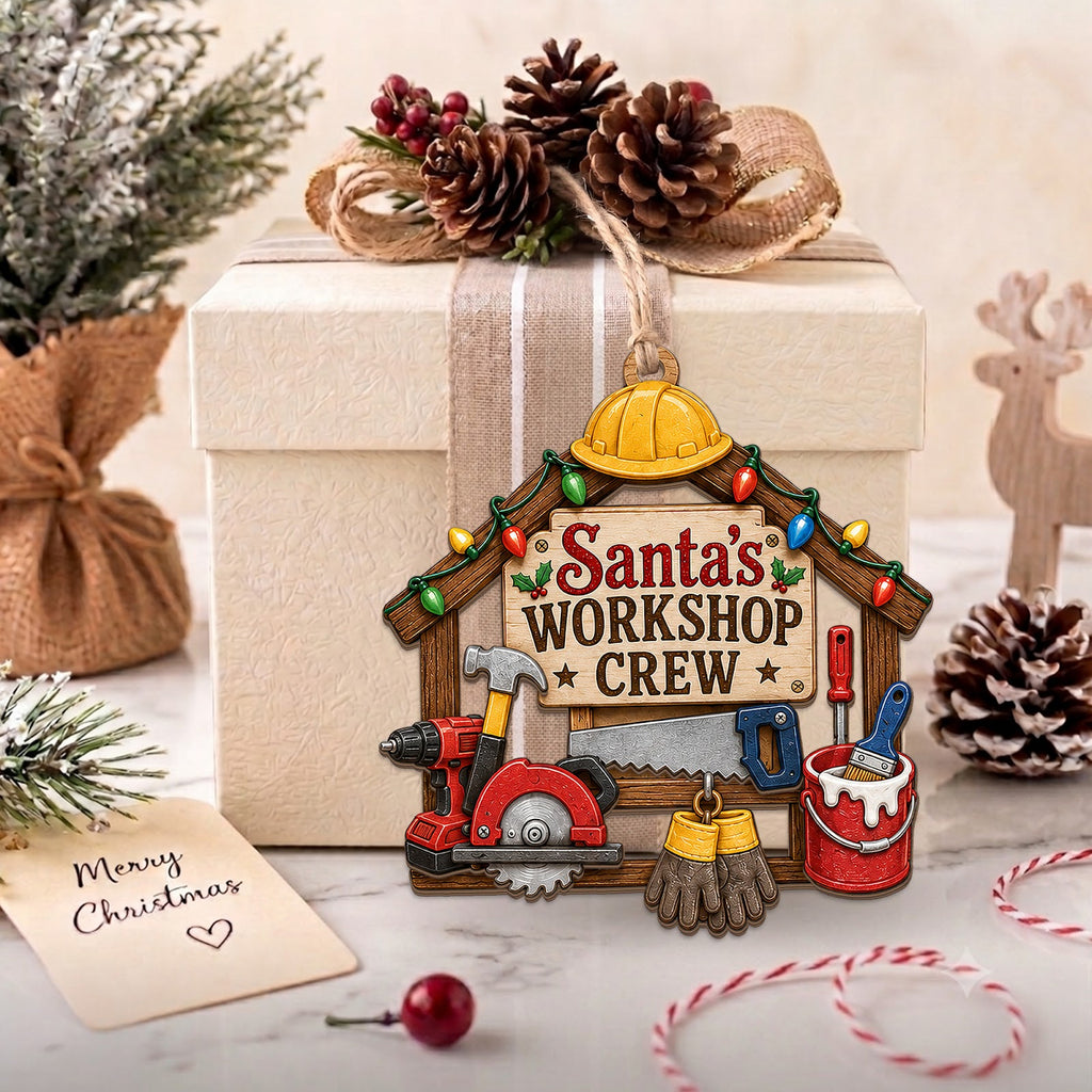 Construction Worker Christmas Ornament, Stocking Stuffer For Hard Hat Worker, Wood Ornament
