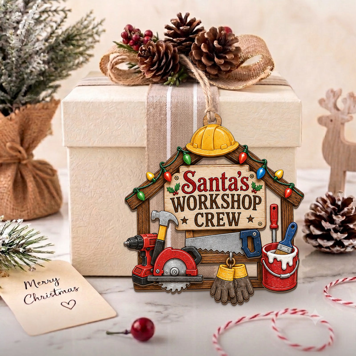 Construction Worker Christmas Ornament, Stocking Stuffer For Hard Hat Worker, Wood Ornament