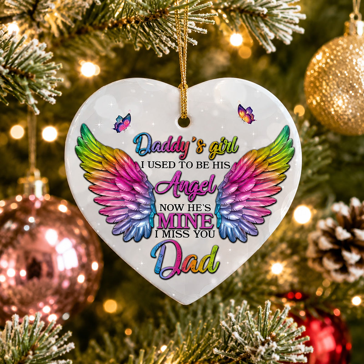 Dad Memorial Christmas Ornament, Heart I Miss You Dad Keepsake, Ceramic Hanging Tree Decoration