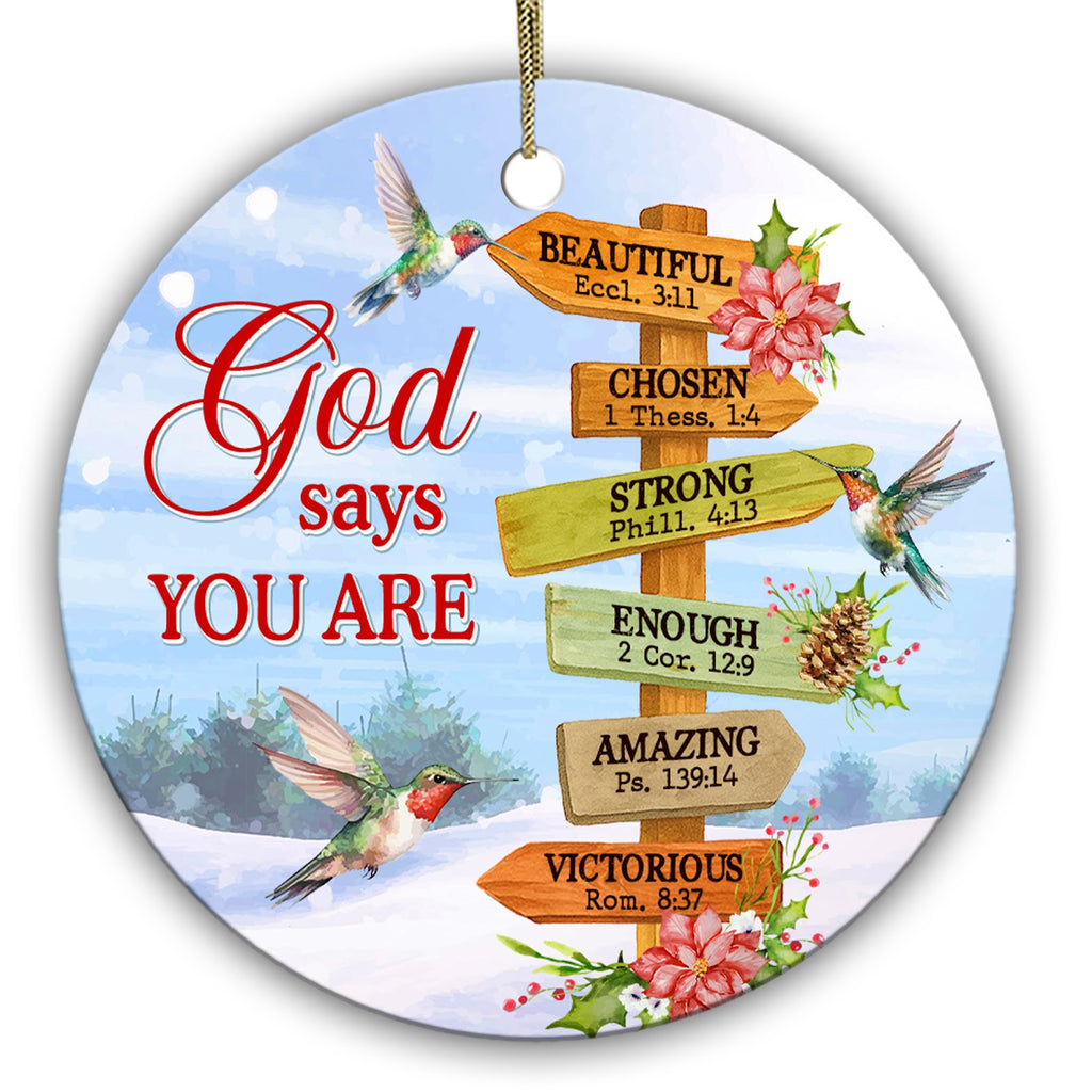 Six Signpost Arrows of Affirmations and Scripture References With Hovering Hummingbirds. Ceramic Keepsake.