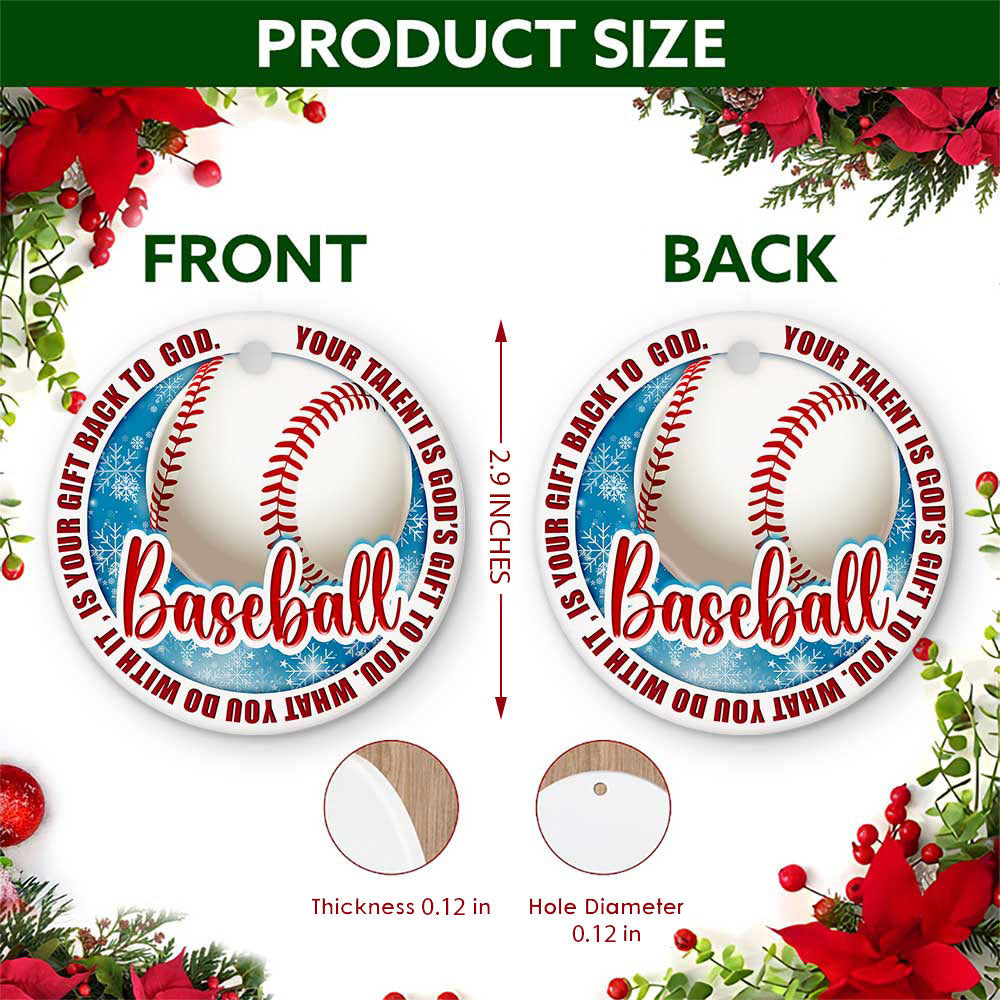 Baseball Christmas Ornament, Faith Your Talent Is A Gift Idea, Ceramic Hanging Tree Decoration