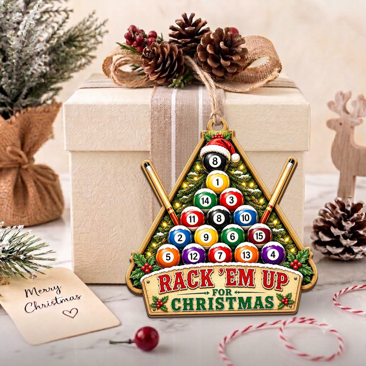 Billiards Rack Wood Christmas Ornament