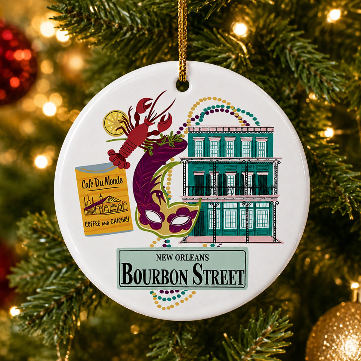 New Orleans Christmas Ornament, Louisiana Travel Gift, Ceramic Hanging Tree Decoration