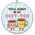 Two Kawaii Mugs Holding Hands on Blue Gingham. Cute Ceramic Keepsake for Tea-Drinking Best Friends.