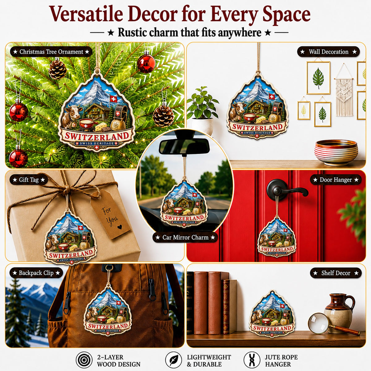 India Christmas Ornament, Taj Mahal Agra Travel Souvenir Gift, Wood Hanging Tree Decoration