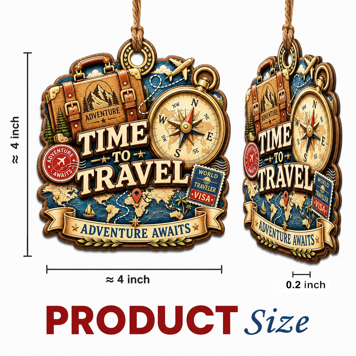 Time To Travel Explore World Christmas Ornament, Stocking Stuffer For Explorer, Wood Ornament