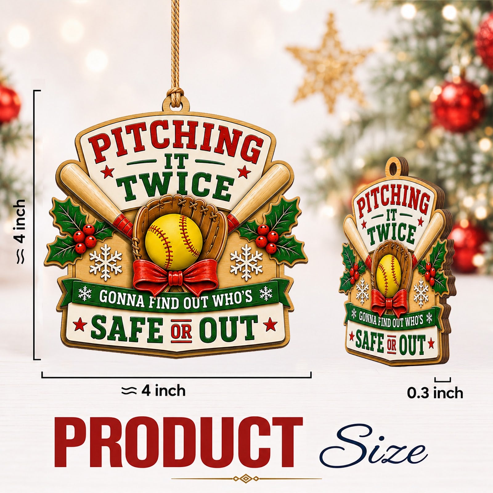 Softball Glove Wood Christmas Ornament