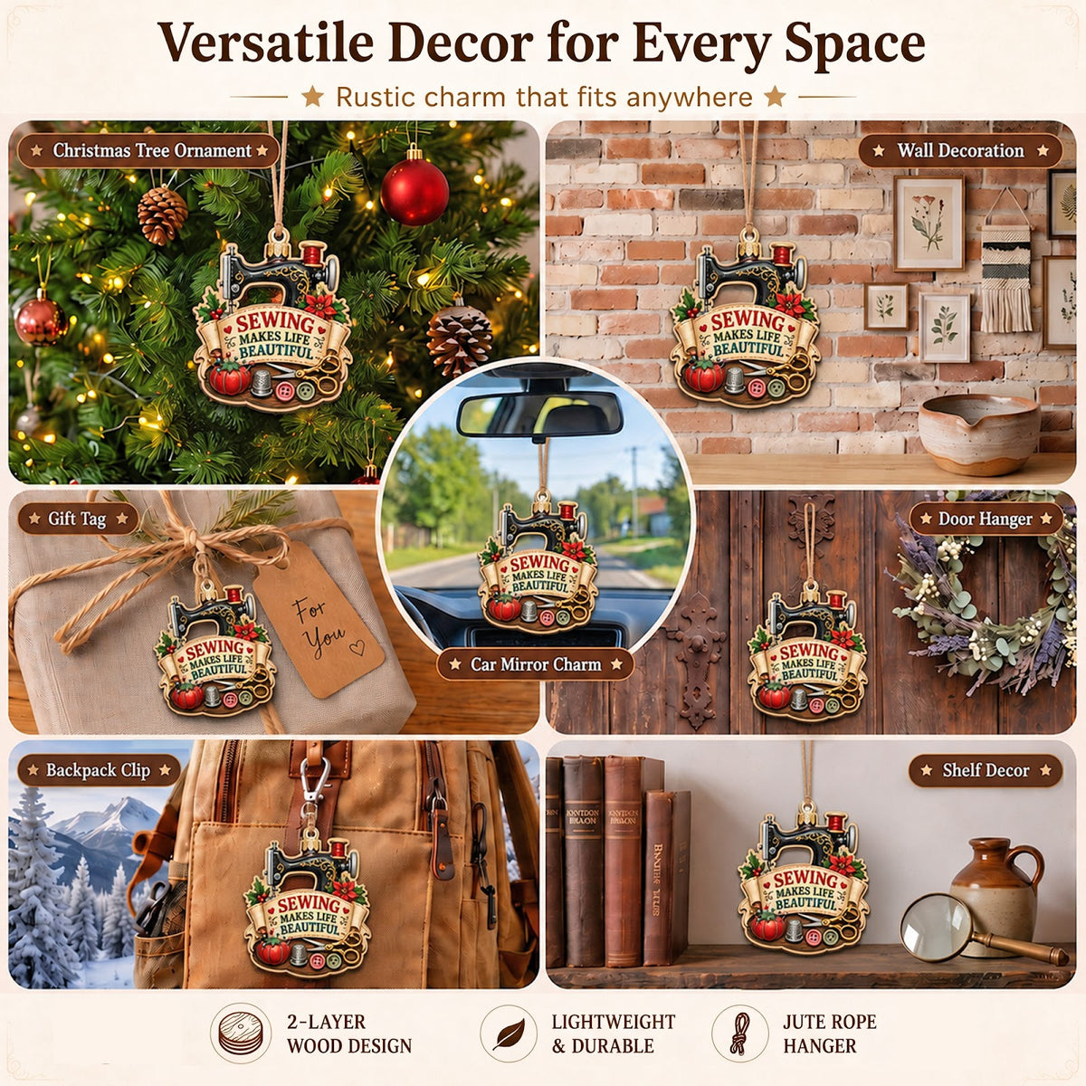Sewing Wood Christmas Ornament