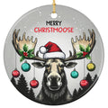 Moose Head in a Santa Hat With Holly and Baubles Hung From Its Antlers. Ceramic Keepsake for Cabin Decor.