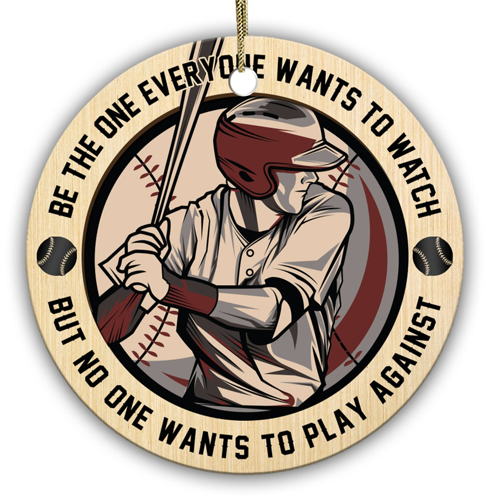 Be the One Everyone Wants to Watch. Batter Mid-Swing on a Woodgrain Ceramic Keepsake for Ballplayers.