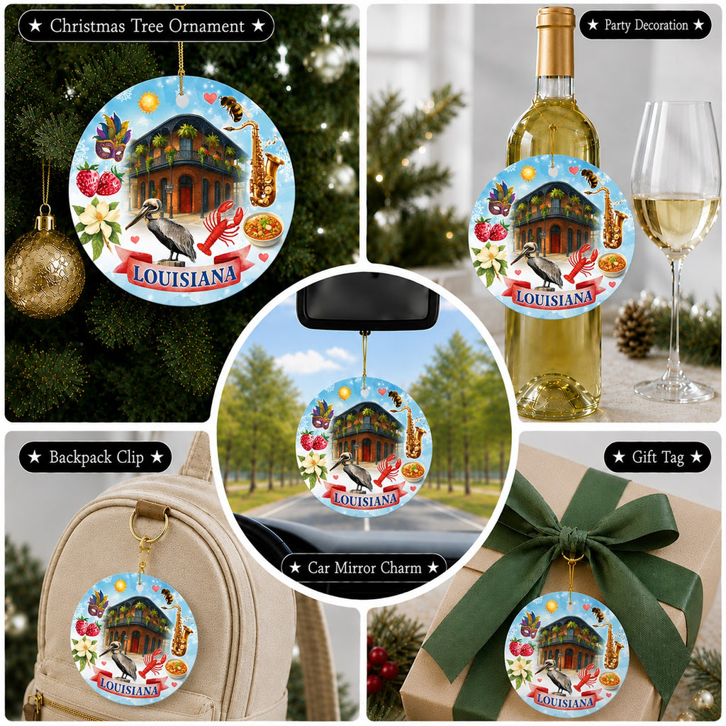 Louisiana Christmas Ornament, State Souvenir Keepsake, Ceramic Hanging Tree Decoration