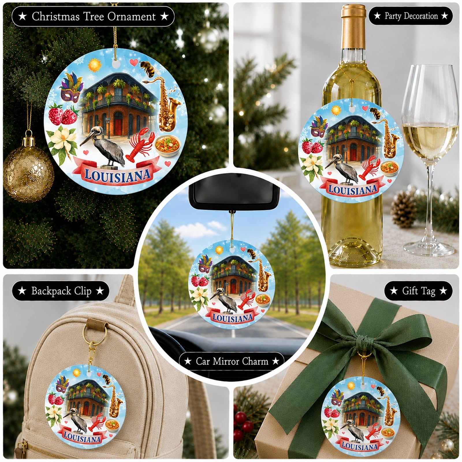 Louisiana Christmas Ornament, State Souvenir Keepsake, Ceramic Hanging Tree Decoration