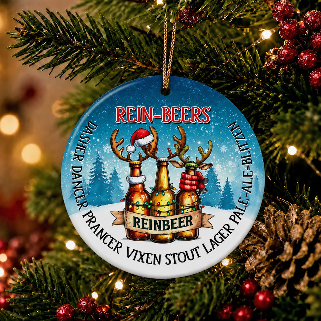Beer Christmas Ornament, Funny Antler Bottles Man Cave Gift, Ceramic Hanging Tree Decoration