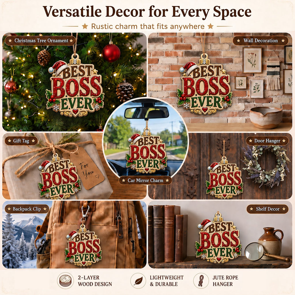 Best Boss Ever Wood Christmas Ornament