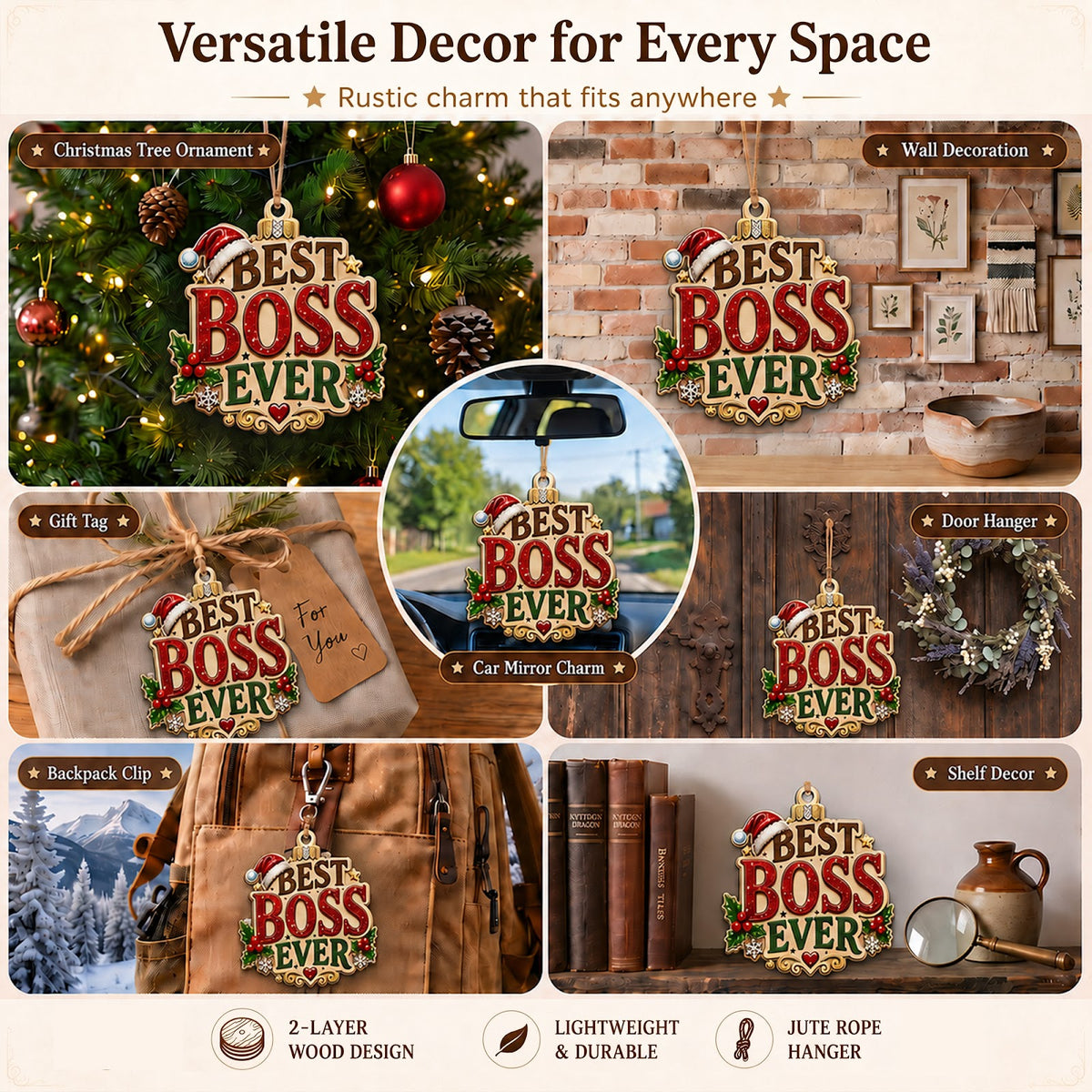 Best Boss Ever Wood Christmas Ornament