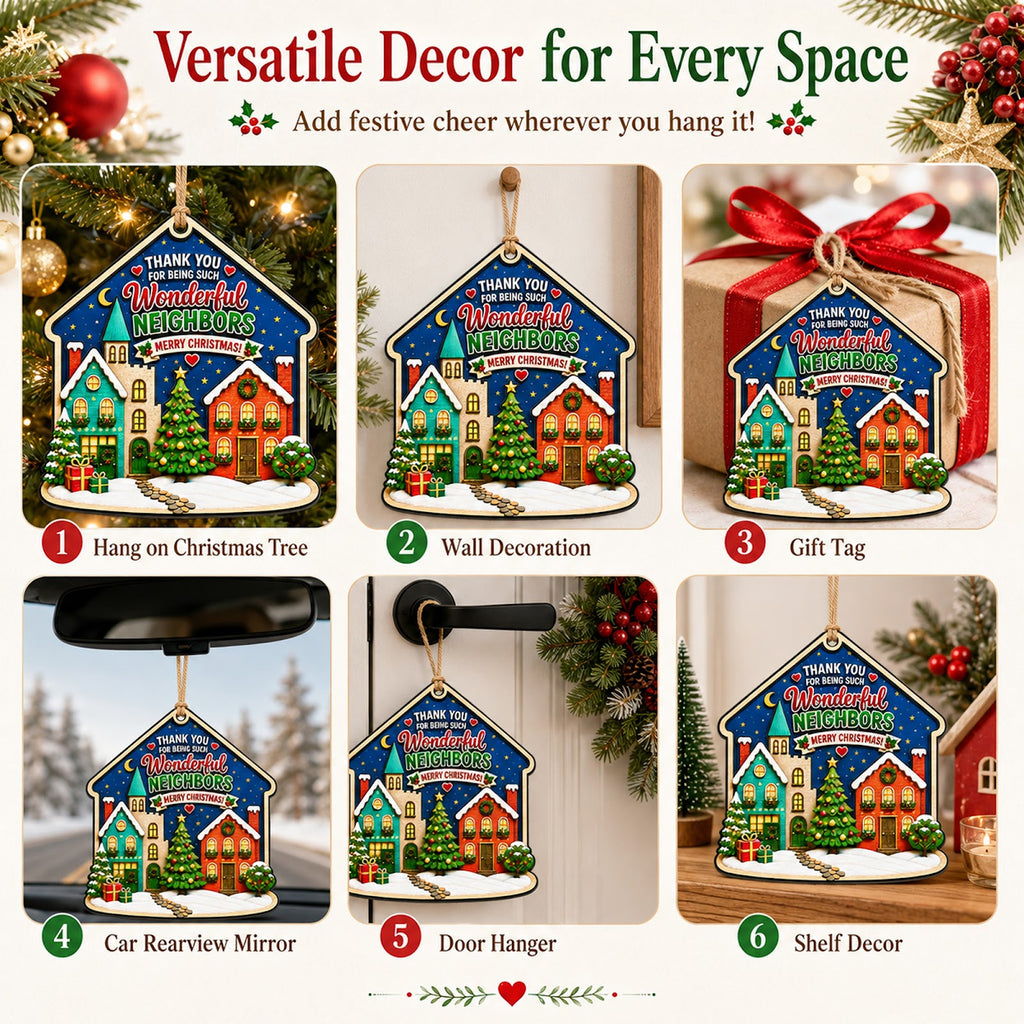 Neighbor Christmas Ornament, Seasonal Thank-You Gift, Wood Hanging Tree Decoration