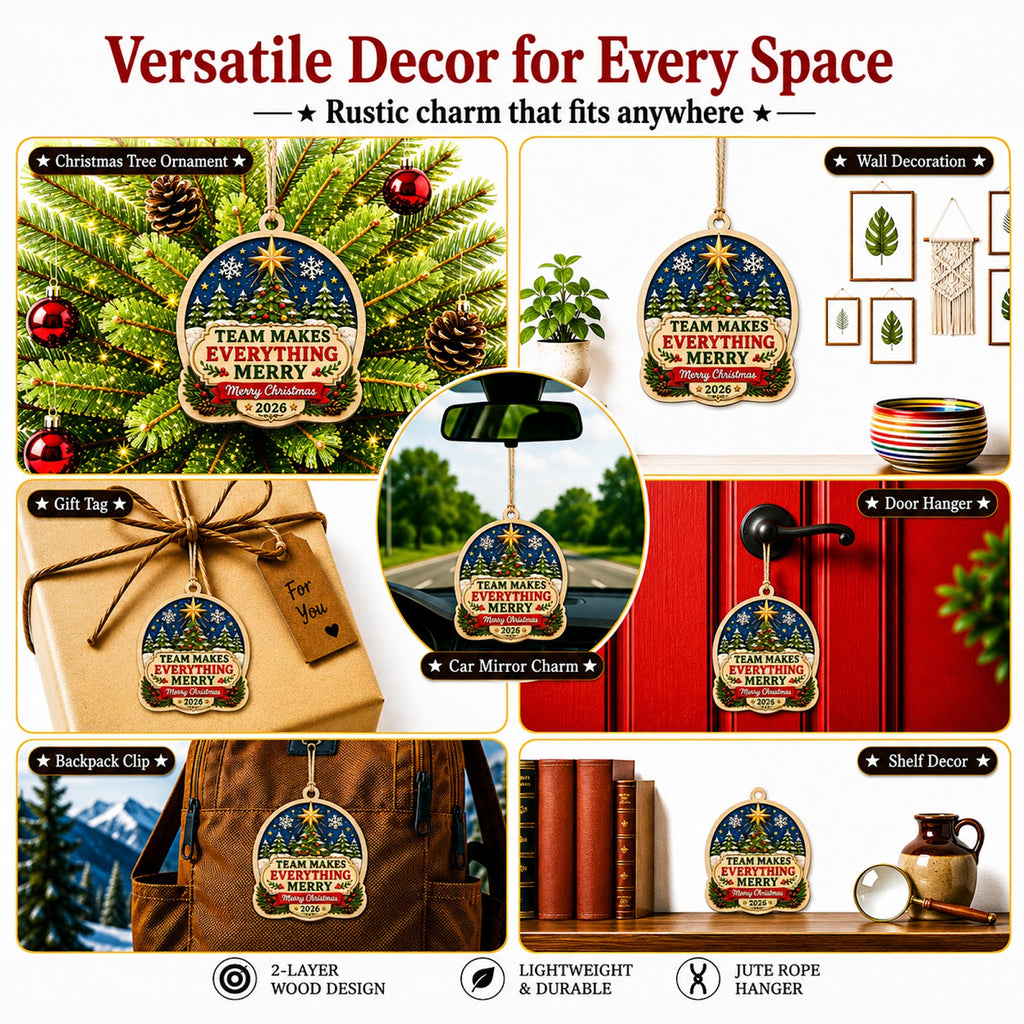 Team Everything Christmas Ornament, Coworker Holiday Gift, Wood Hanging Tree Decoration
