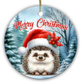 Chubby Hedgehog in an Oversized Santa Hat With Holly. Ceramic Keepsake for Hedgehog and Small Pet Owners.