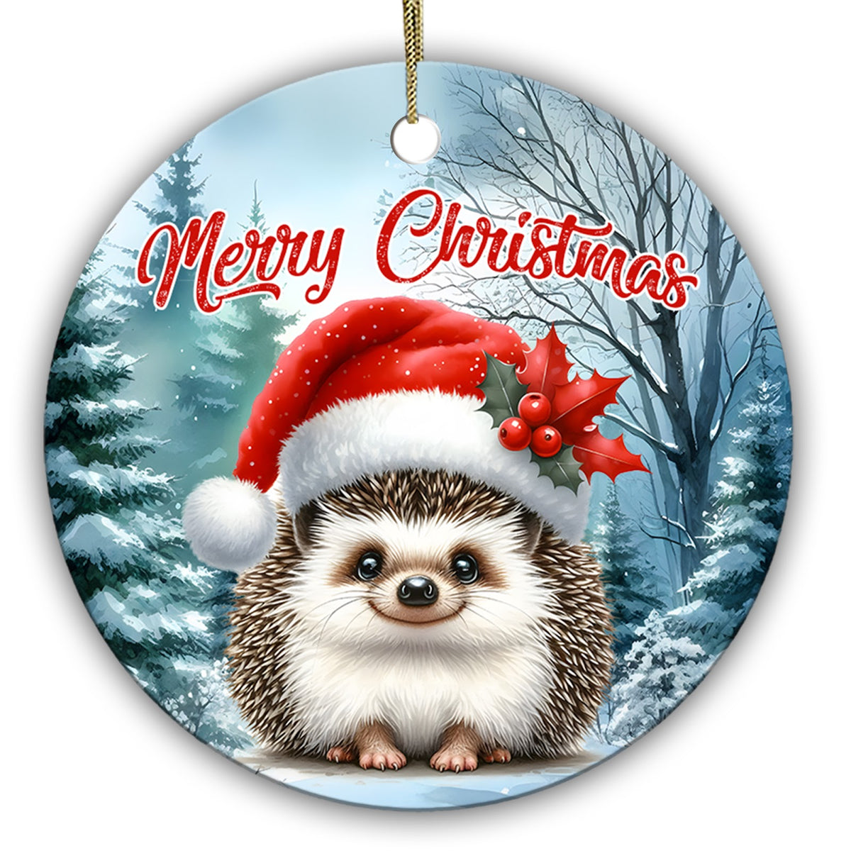 Chubby Hedgehog in an Oversized Santa Hat With Holly. Ceramic Keepsake for Hedgehog and Small Pet Owners.