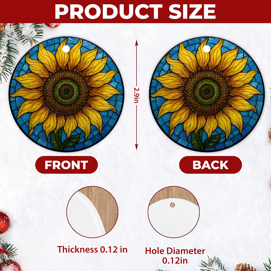 Sunflower Christmas Ornament, Stained Glass Garden Gift, Ceramic Hanging Tree Decoration