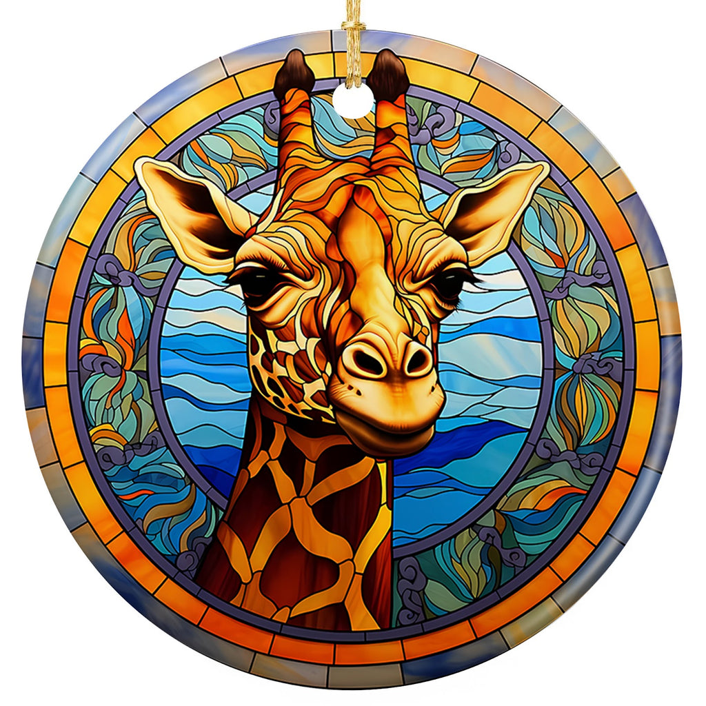 Golden Giraffe Framed in Teal Glass and Orange Mosaic. Ceramic Keepsake for Safari, Zoo and Animal Lovers.