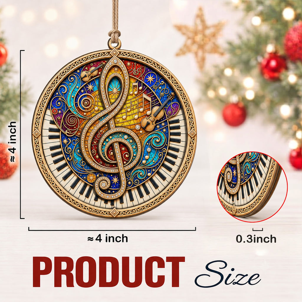 Music Note Christmas Ornament, Stocking Stuffer For Band Member, Wood Hanging Tree Decoration