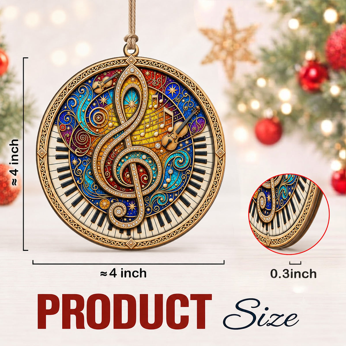 Music Note Christmas Ornament, Stocking Stuffer For Band Member, Wood Hanging Tree Decoration
