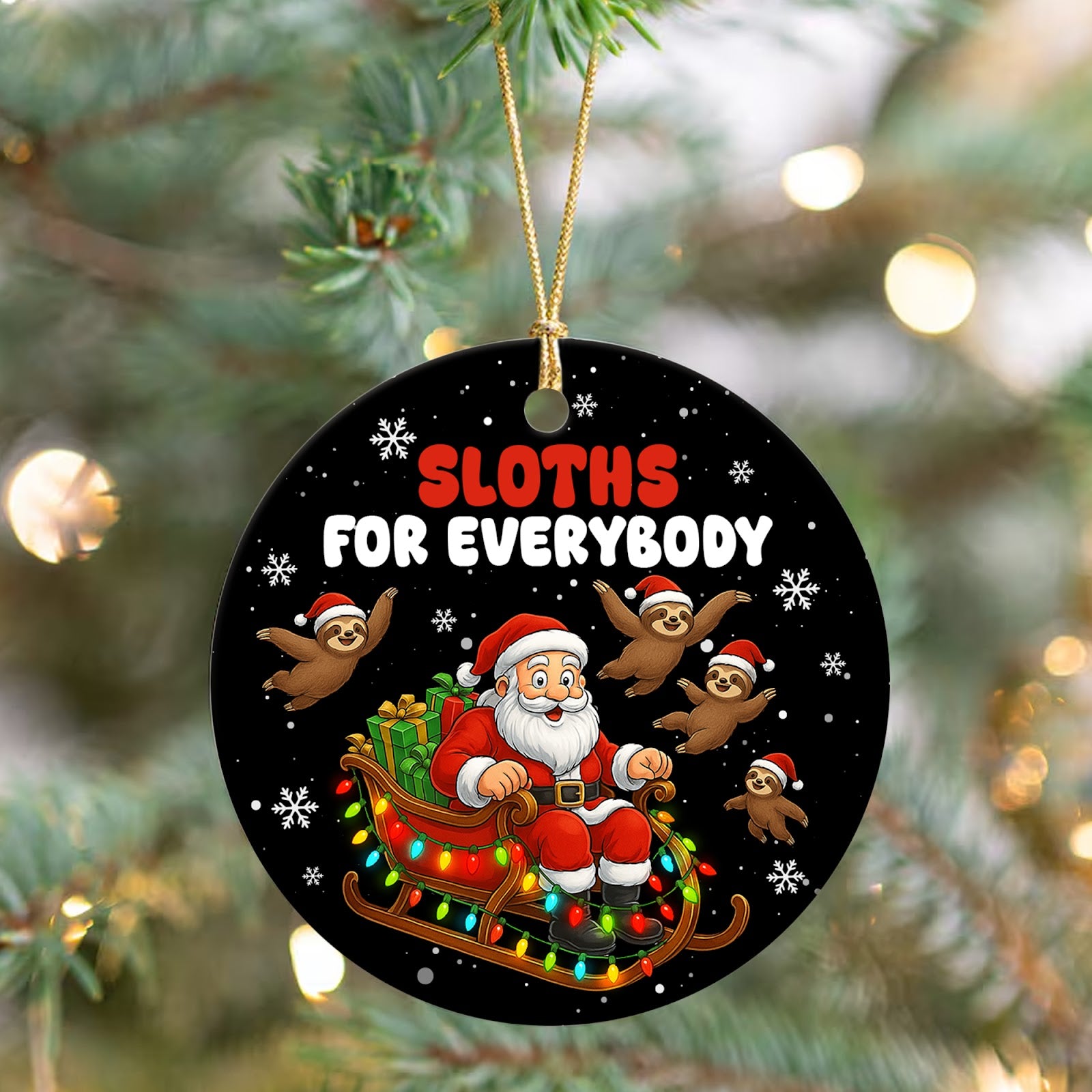 Sloth Christmas Ornament, Funny Santa Sleigh Animal Gift, Ceramic Hanging Tree Decoration