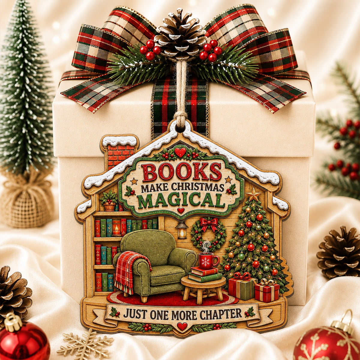 Book Magical Fantasy Dragon Art Christmas Ornament, Fantasy Magic Keepsake, Wood Ornament