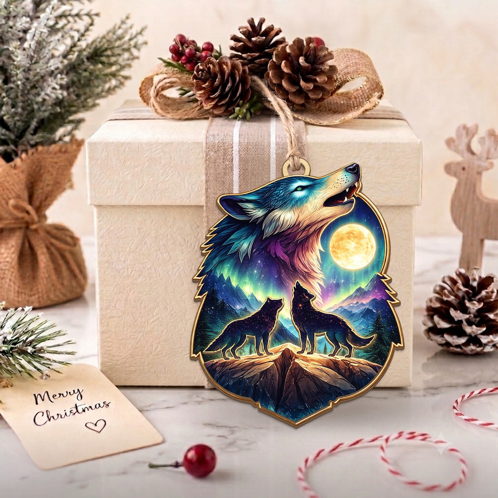 Wolf Christmas Ornament, Stocking Stuffer For Wolf Lover, Wood Hanging Tree Decoration