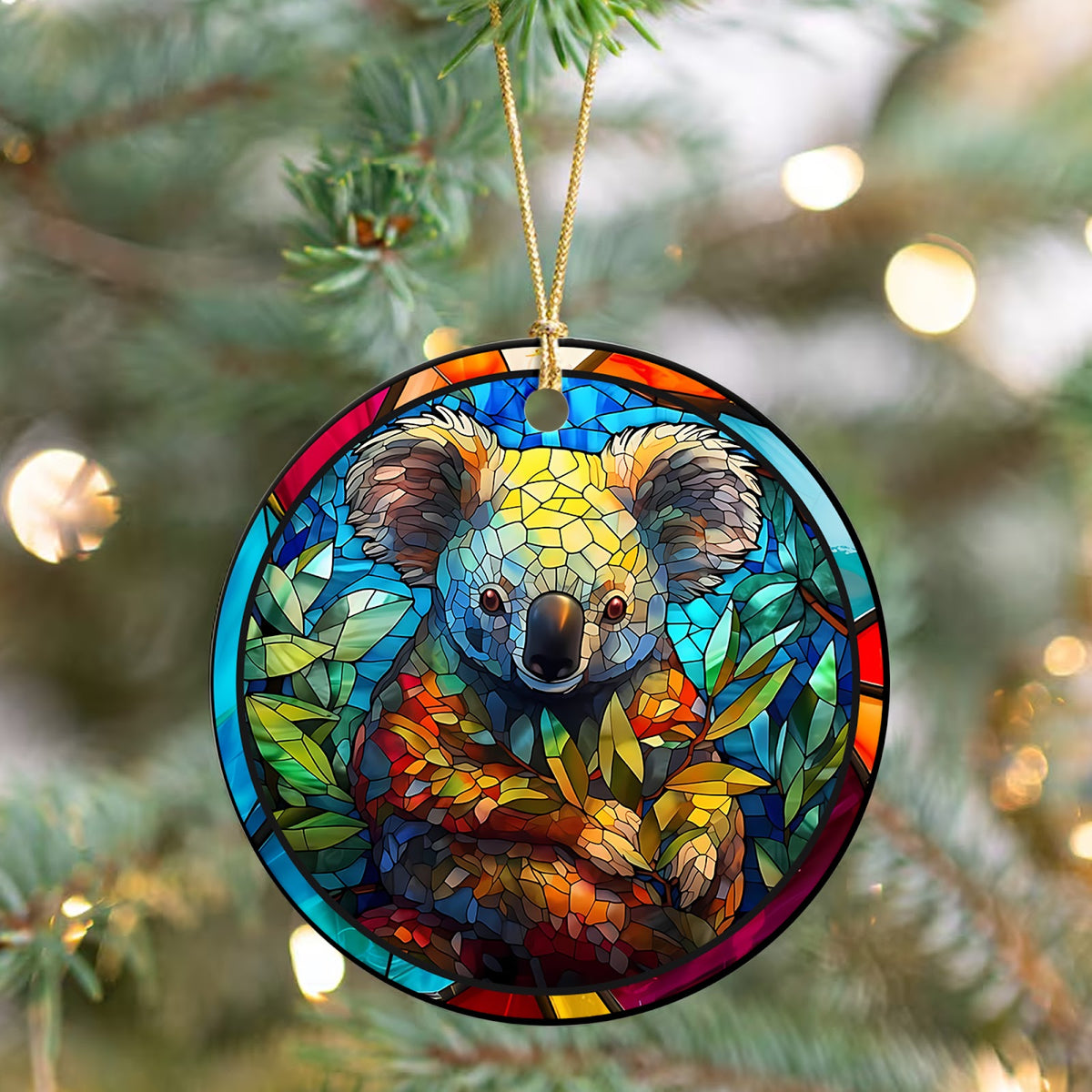Koala Christmas Ornament, Stained Glass Australia Zoo Gift, Ceramic Hanging Tree Decoration