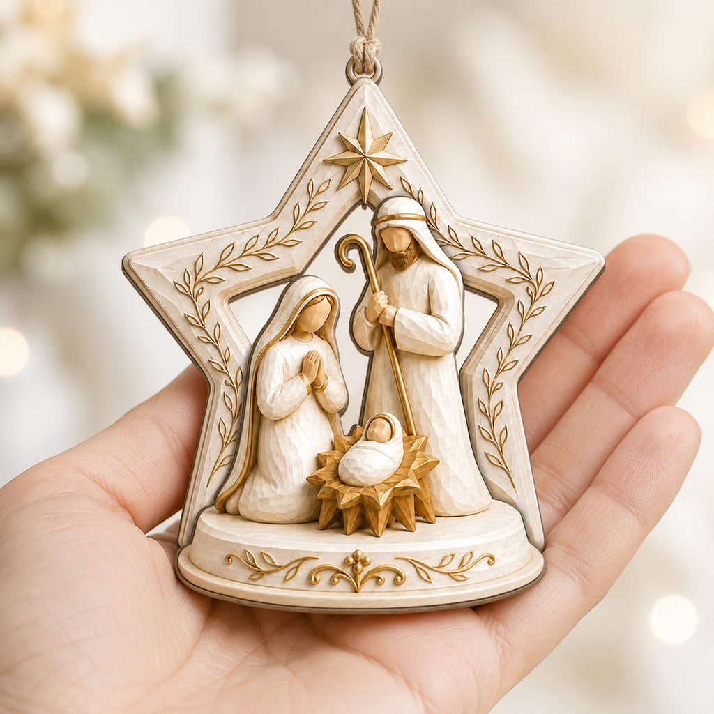 Jesus Christmas Ornament, Christian Holiday Gift, Wood Hanging Tree Decoration