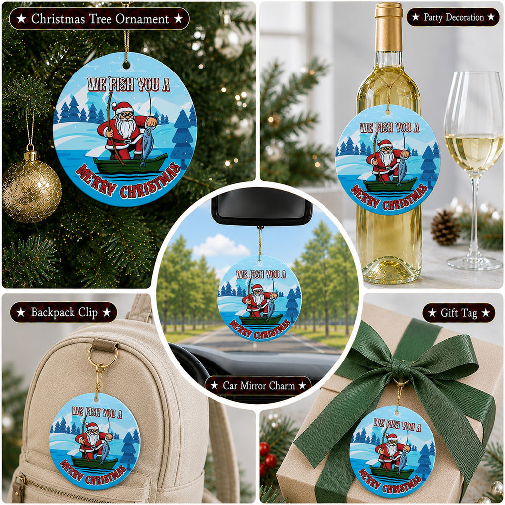 Fishing Christmas Ornament, We Fish You A Merry Gift, Ceramic Hanging Tree Decoration