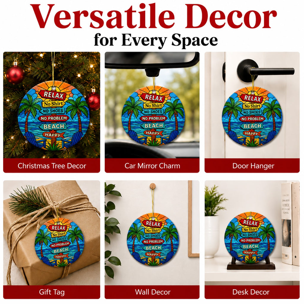 Beach Christmas Ornament, Palm Tree Signpost Coastal Gift, Ceramic Hanging Tree Decoration