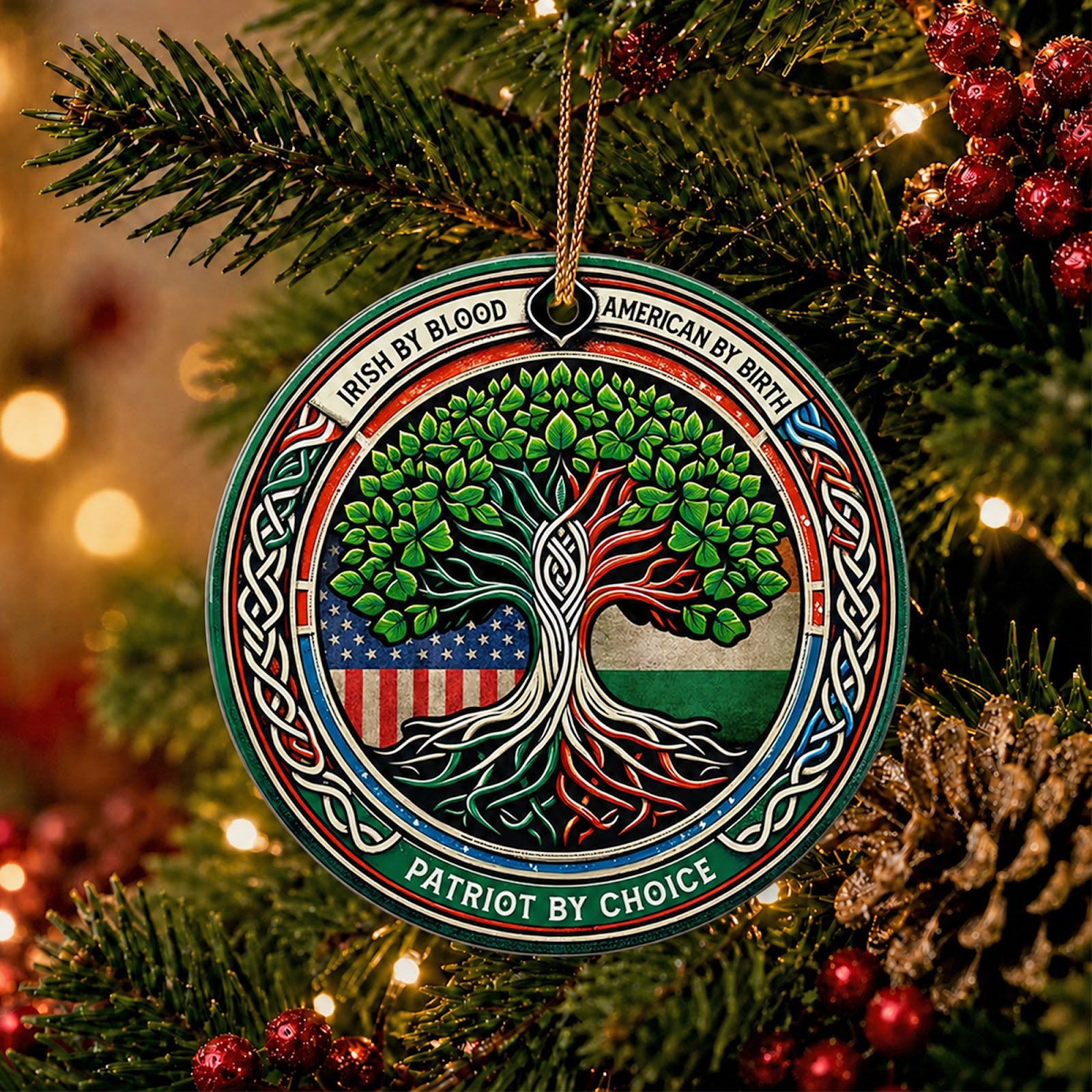 Irish American Christmas Ornament, Celtic Tree Of Life, Ceramic Hanging Tree Decoration