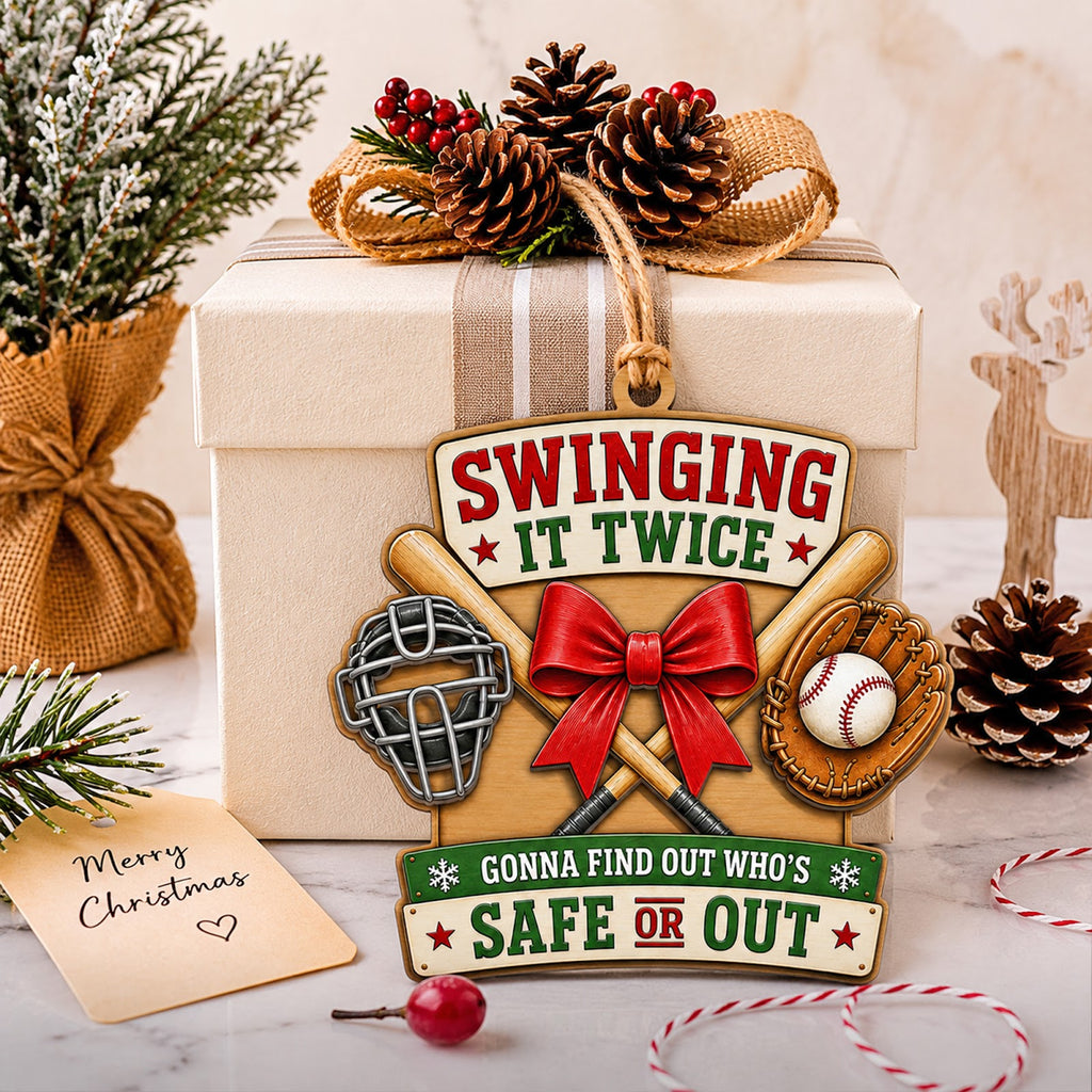 Baseball Crossed Bats Wood Christmas Ornament
