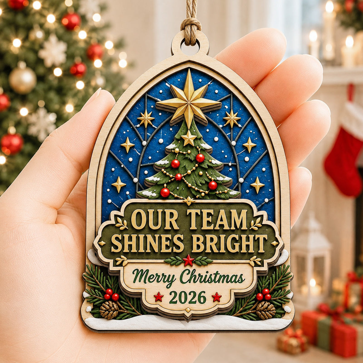 Team Bright Christmas Ornament, Coworker Holiday Gift, Wood Hanging Tree Decoration