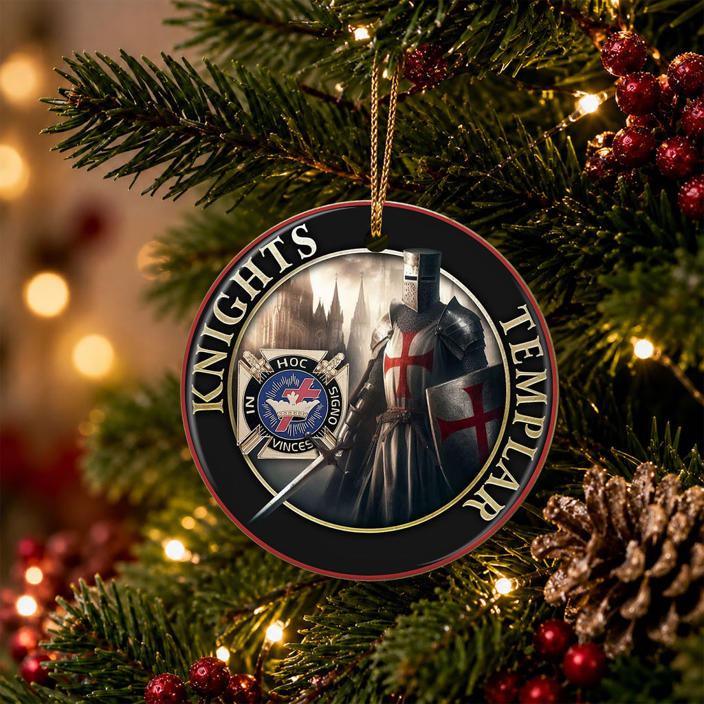 Knights Templar Christmas Ornament, In Hoc Signo Vinces Crusader Gift, Ceramic Tree Decoration