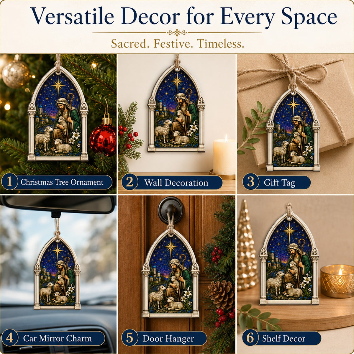 Shepherd Christmas Ornament, Biblical Gift For Christian, Wood Hanging Tree Decoration