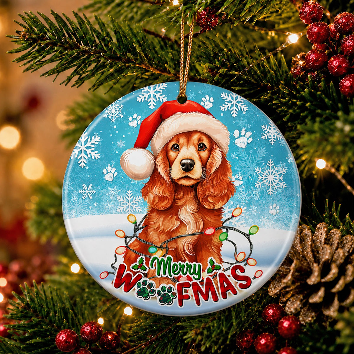 Cocker Spaniel Christmas Ornament, Merry Woofmas Dog Lover Gift, Ceramic Tree Decoration