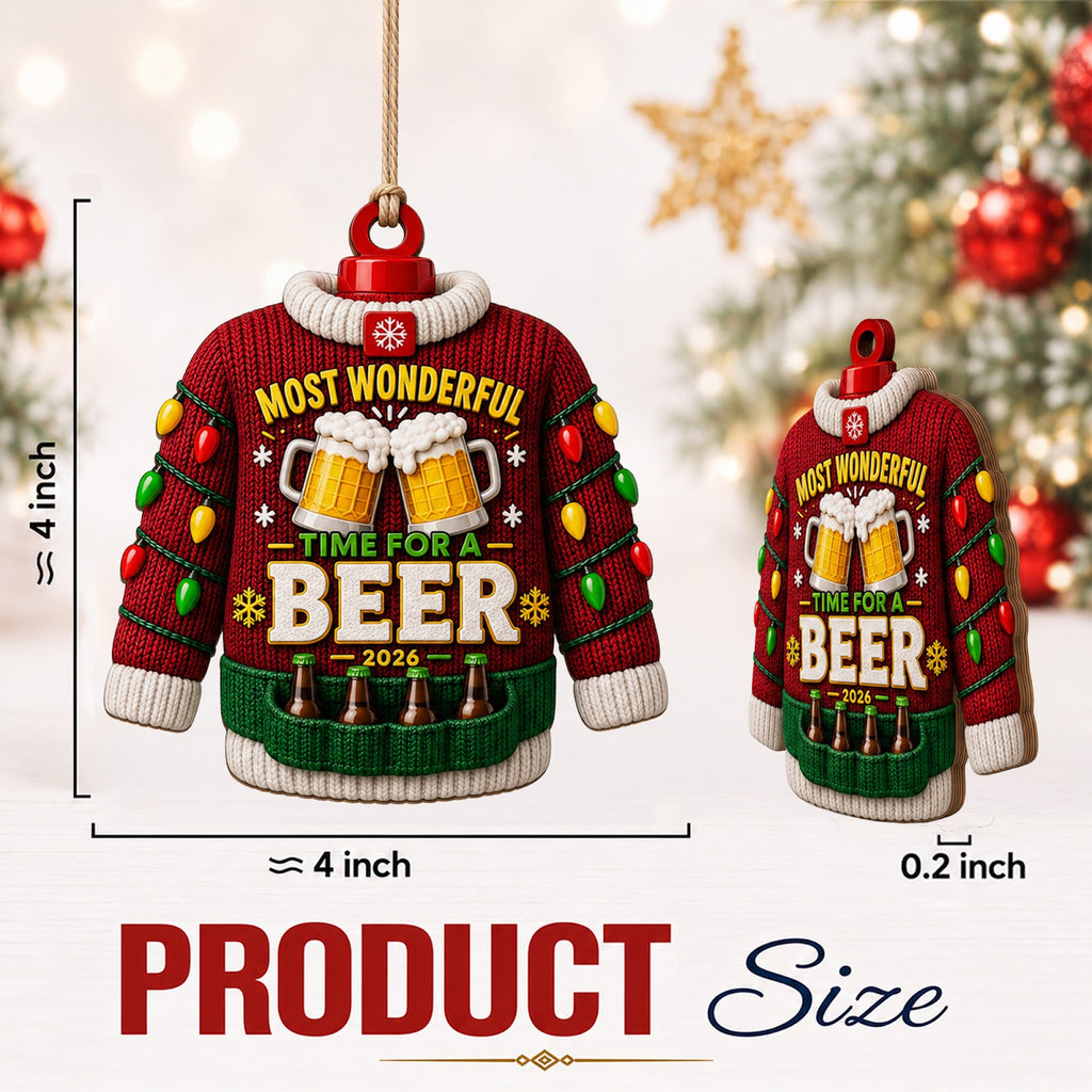 Beer Sweater Wood Christmas Ornament