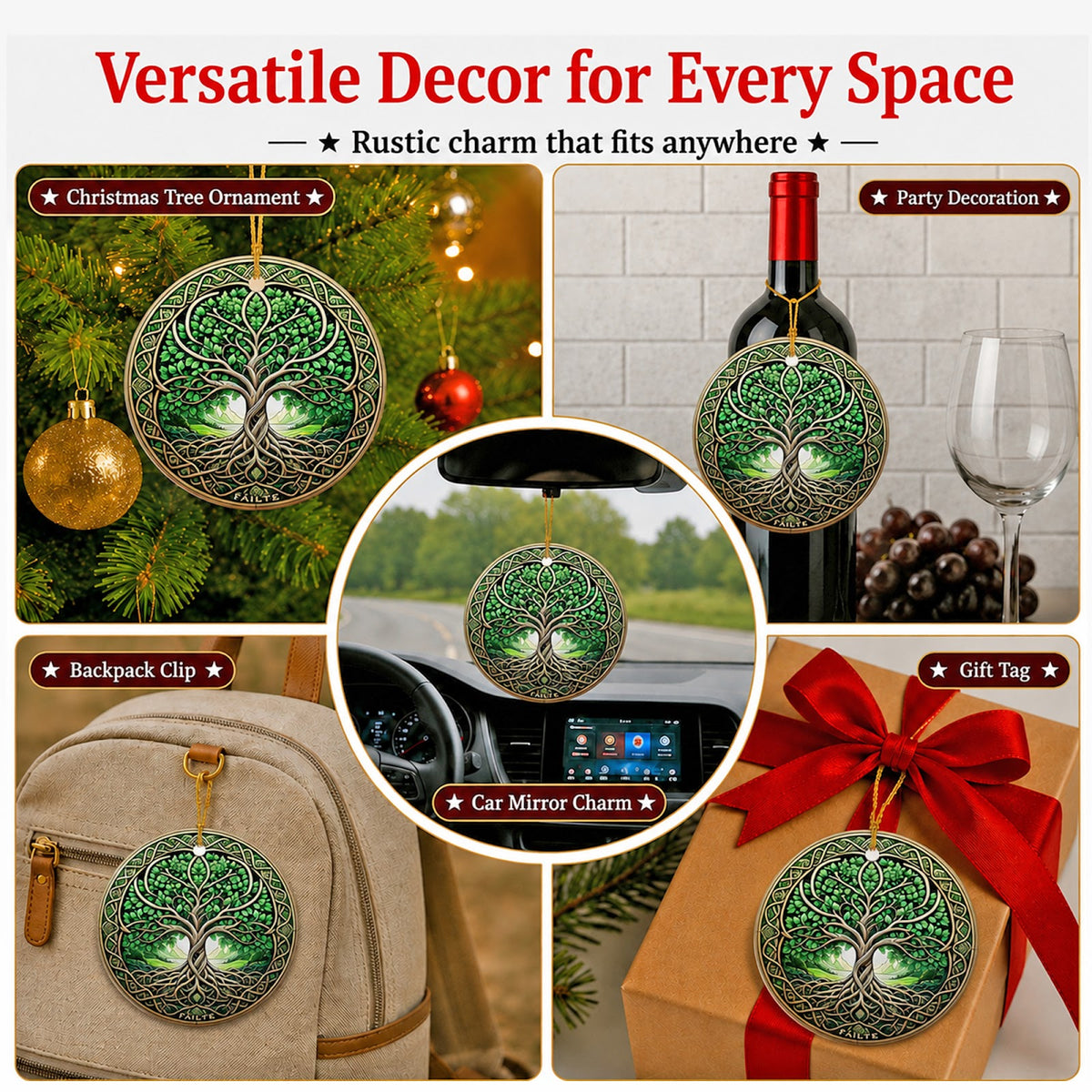 Celtic Christmas Ornament, Tree Of Life Failte Welcome, Ceramic Hanging Tree Decoration
