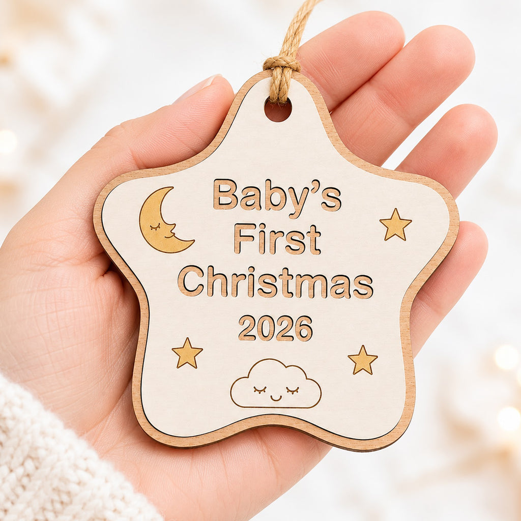 Baby's First Christmas Ornament, Newborn Milestone Gift, Wood Hanging Tree Decoration