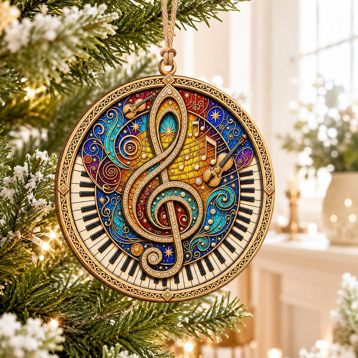 Music Note Christmas Ornament, Stocking Stuffer For Band Member, Wood Hanging Tree Decoration
