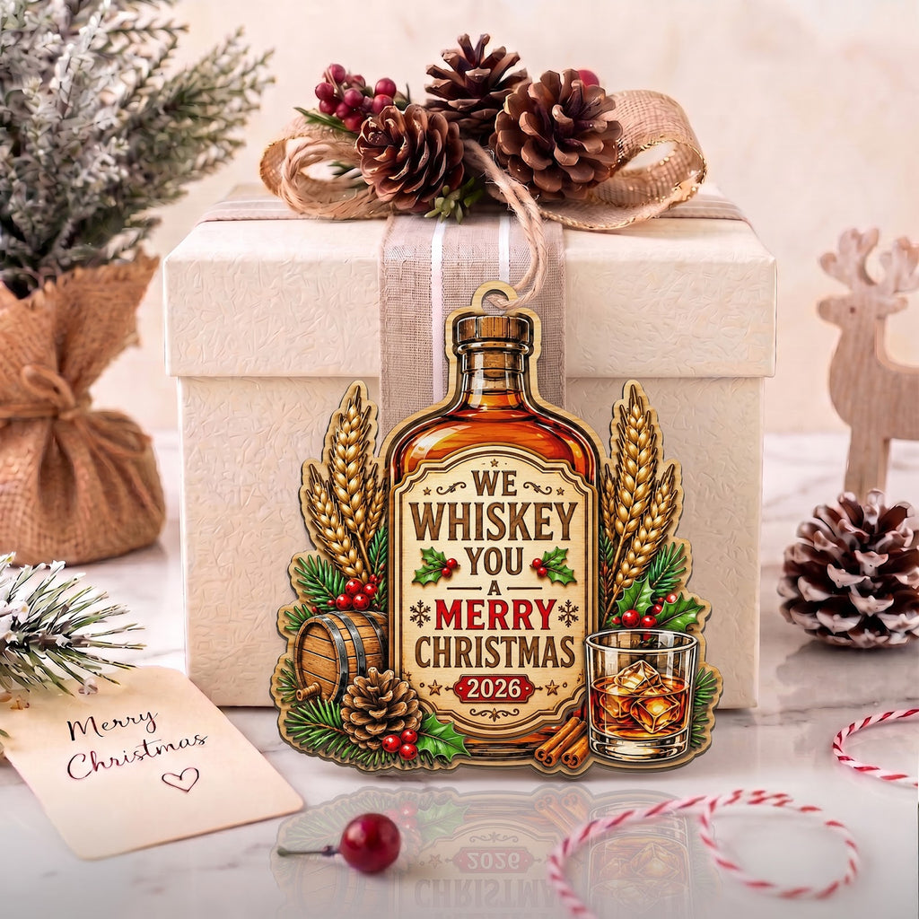 Whiskey Bottle Wood Christmas Ornament
