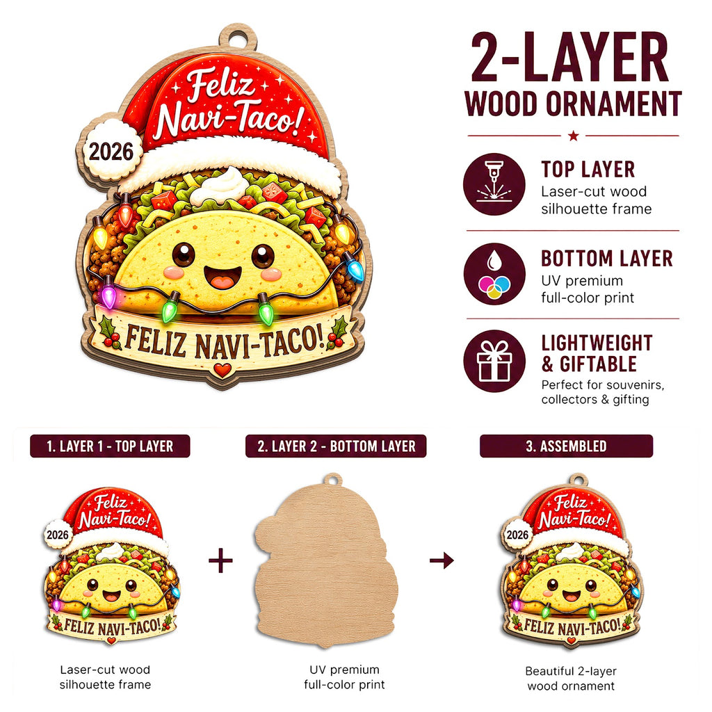 Taco Wood Christmas Ornament
