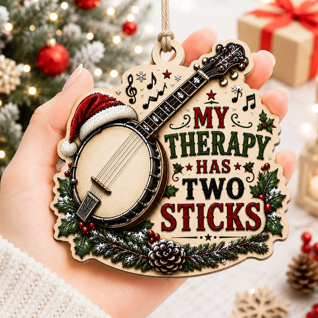 Banjo Christmas Ornament, Stocking Stuffer For Country Music Fan, Wood Hanging Tree Decoration