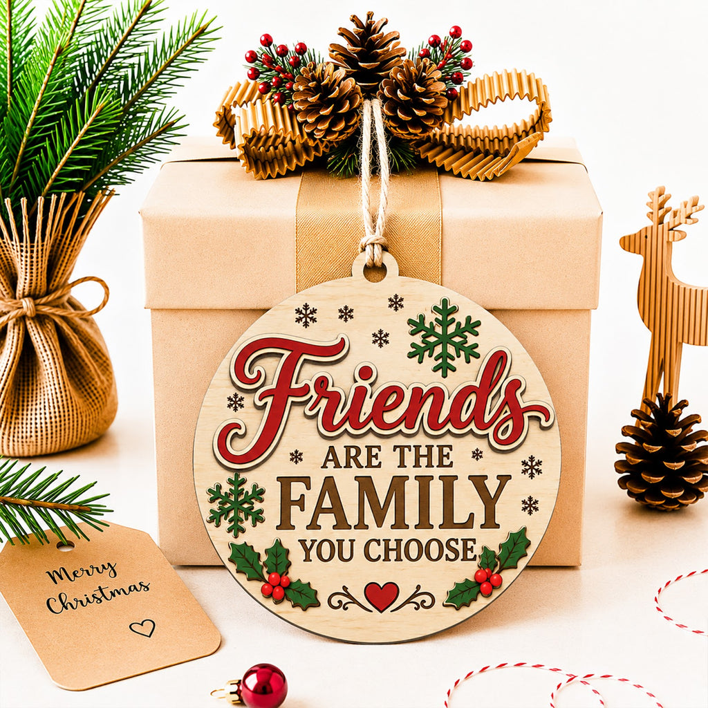 Friends Are The Family Christmas Ornament, BFF Gift For Best Friend, Wood Tree Decoration