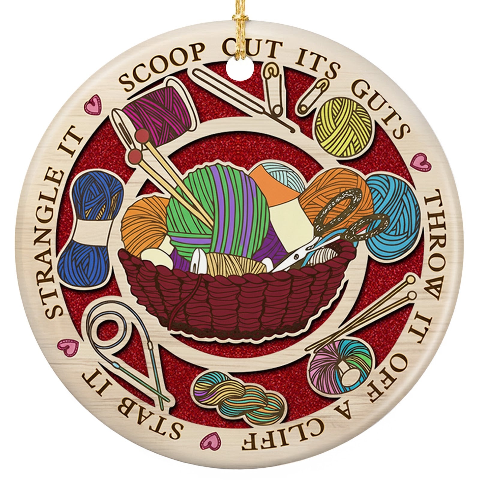 Stab It, Strangle It, Scoop Out Its Guts. Dark Humor Ceramic Keepsake for Crocheters and Knitters.