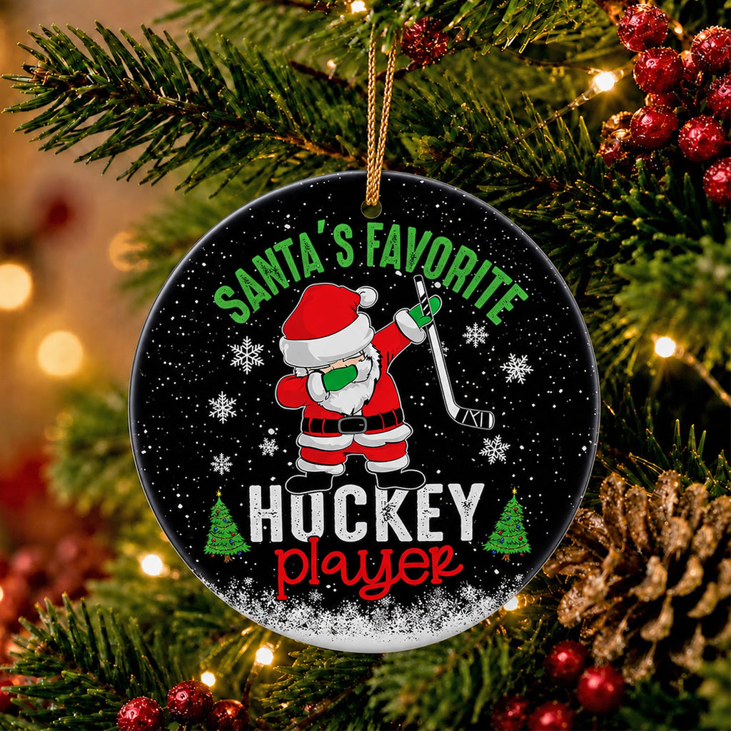 Hockey Christmas Ornament, Santas Favorite Player Gift, Ceramic Hanging Tree Decoration